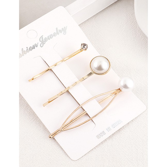 LRC Jepit Rambut Fashion Gold Pearl Hair Clip Set Y61528