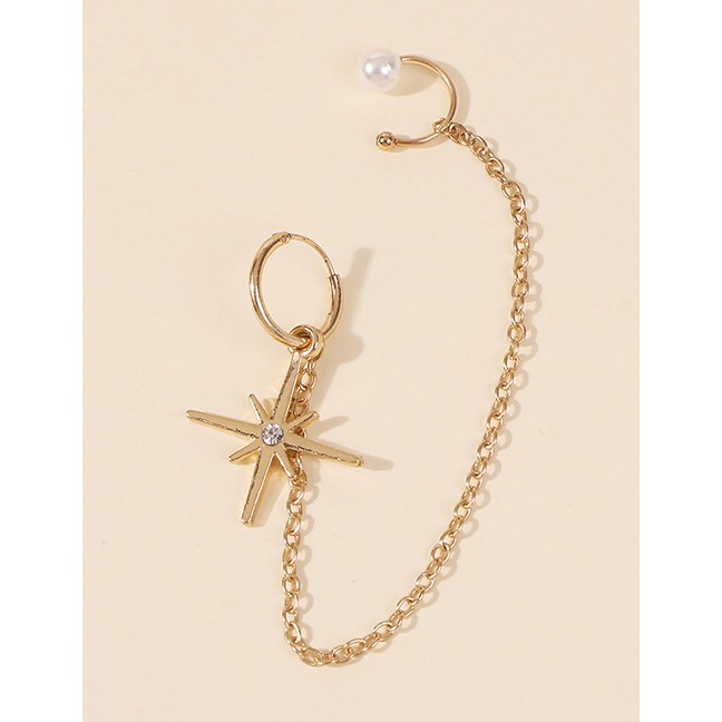 LRC Anting Tusuk &amp; Jepit Fashion Gold Color Alloy Pearl Chain P85722