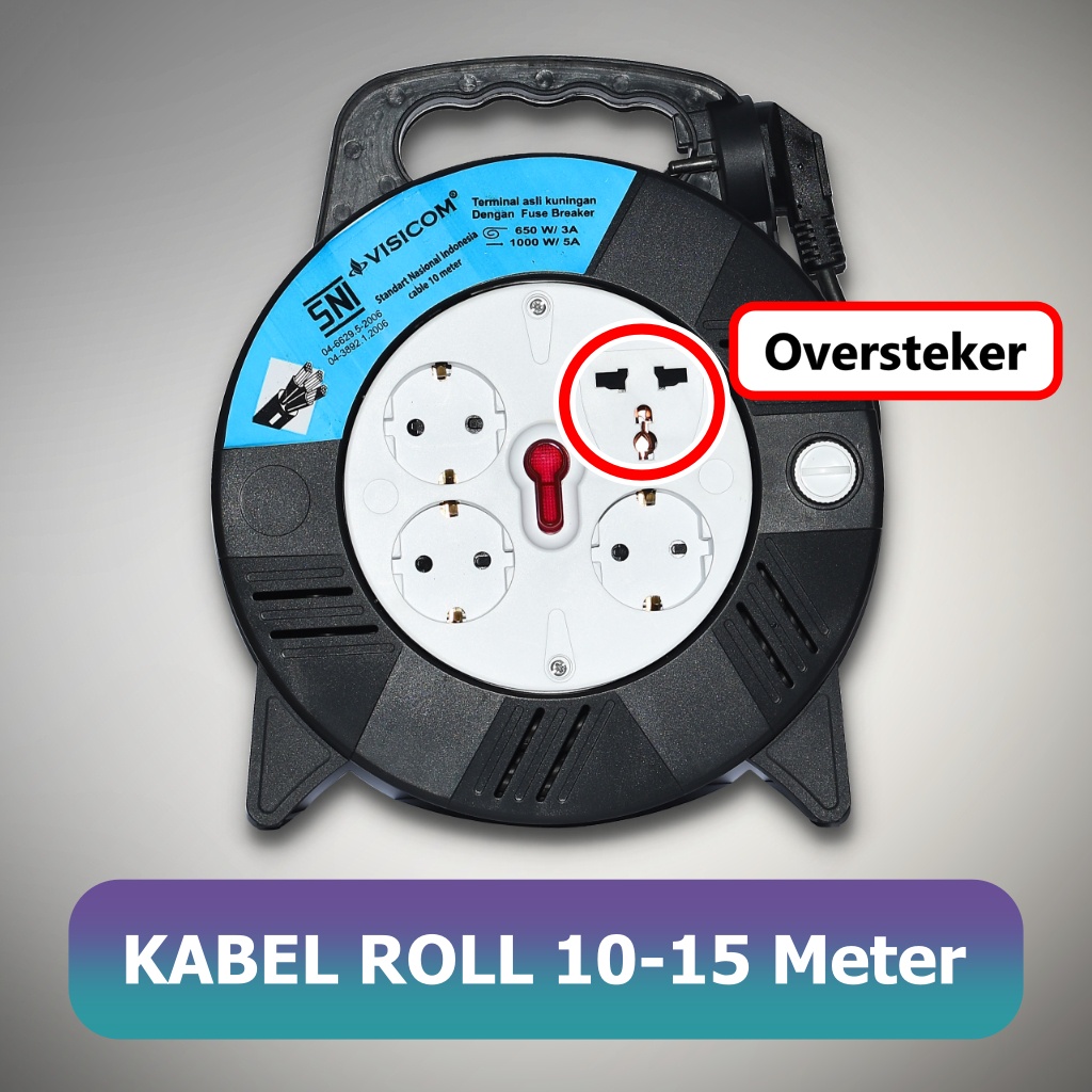 Kabel Roll 10 Meter 15 Meter Stop Kontak 4 Lubang 10m 15m 10 m 15 m VISICOM SNI