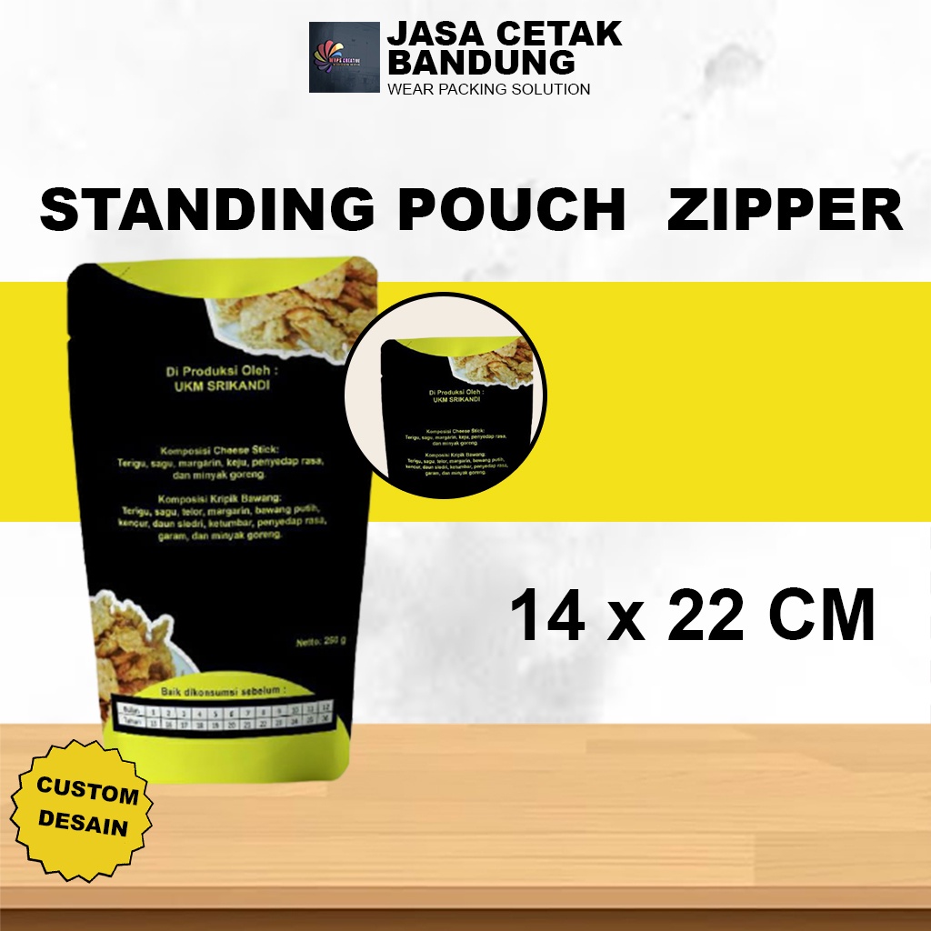 

KEMASAN CUSTOM STANDING POUCH + ZIPPER UKURAN 14X22