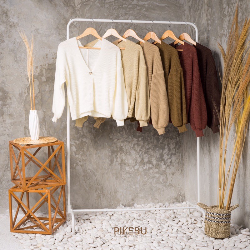 Lila Crop Cardigan Rajut Tebal Premium Oversize Cardigan Lengan Balon Kancing-3