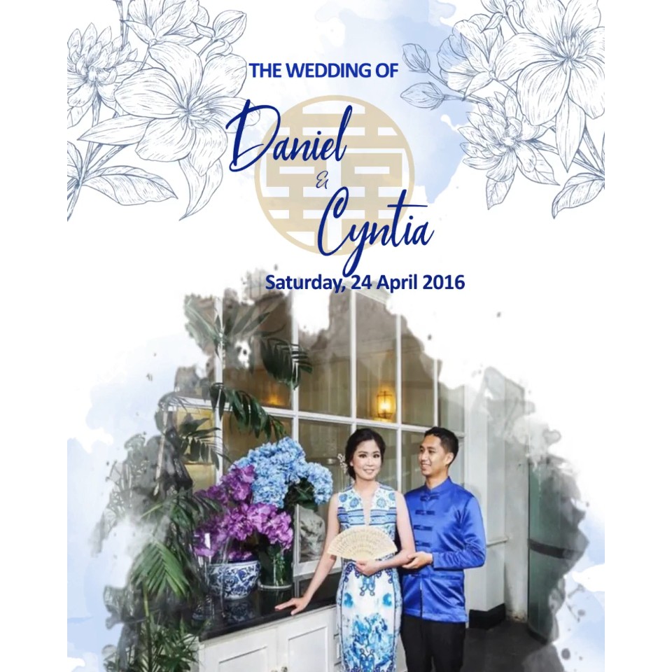 Undangan Digital Video Pernikahan Tionghoa Soft Blue Floral Chinese Mandarin Elegant Terlaris