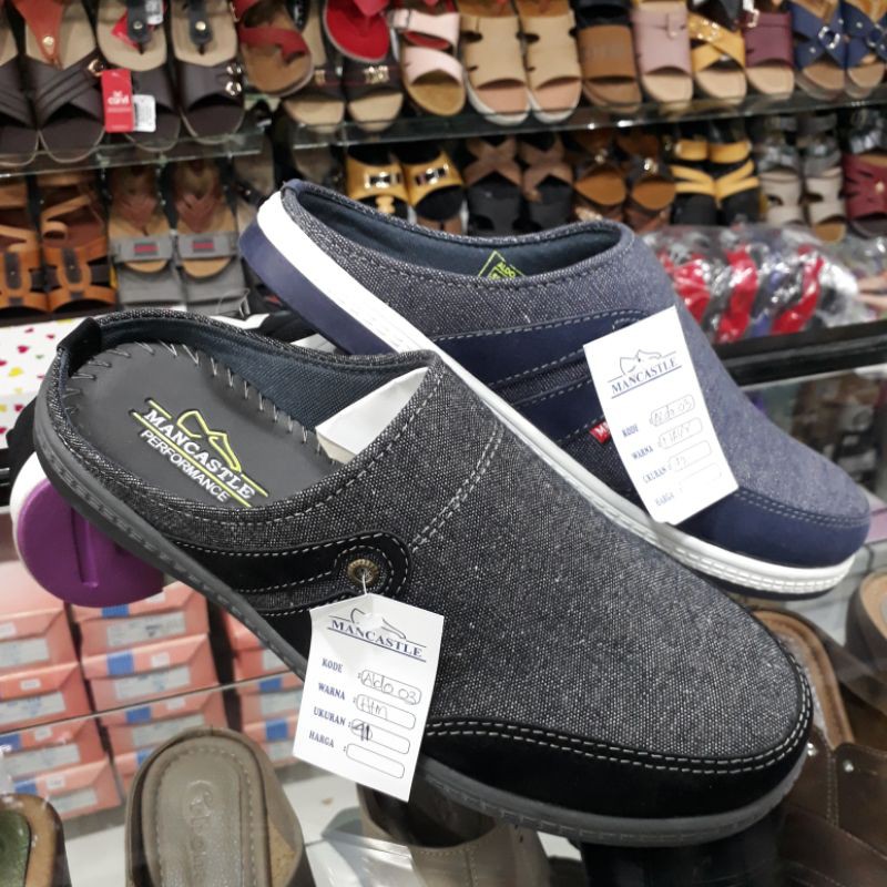 sepatu sandal slop bahan levis/denim Mancastle original