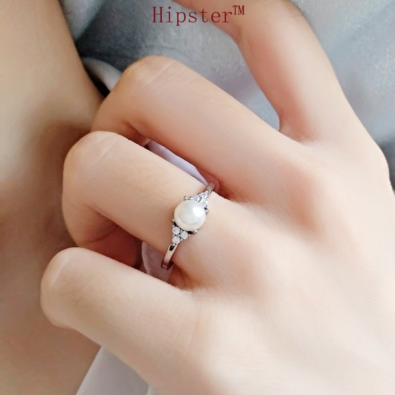 Korean Style Fashion Special-Interest Retro Affordable Luxury Rhinestone Pearl Ring
