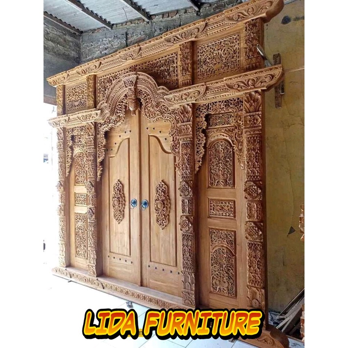 pintu rumah pintu gapura gebyok jati ukir jepara ukuran 3meter