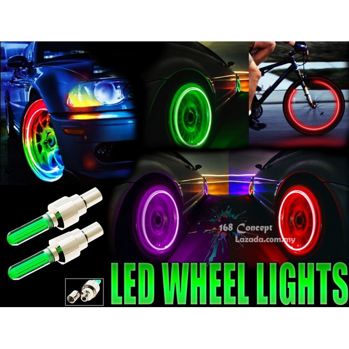 (Sepasang) Tutup Pentil LED Nyala Lampu Warna Cop Ban Motor Mobil Sepeda Gowes Lampu depan belakang