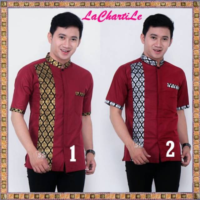 Koko Maroon Katun Kombinasi | Baju Koko Cowok Remaja Dewasa Kombinasi Katun Maroon Terlaris