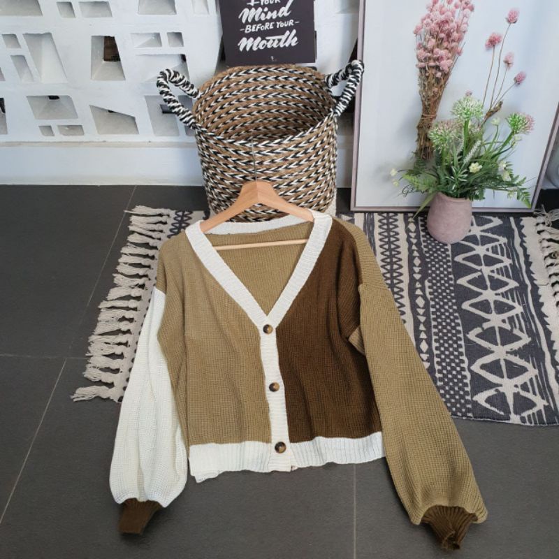 ELSA GLENCA CARDY RAJUT HARGA TERMURAH CARDIGAN KOREA HELLEN - KARDIGAN ELSA IKATAN CINTA CANDY CARDIE TWO TONE