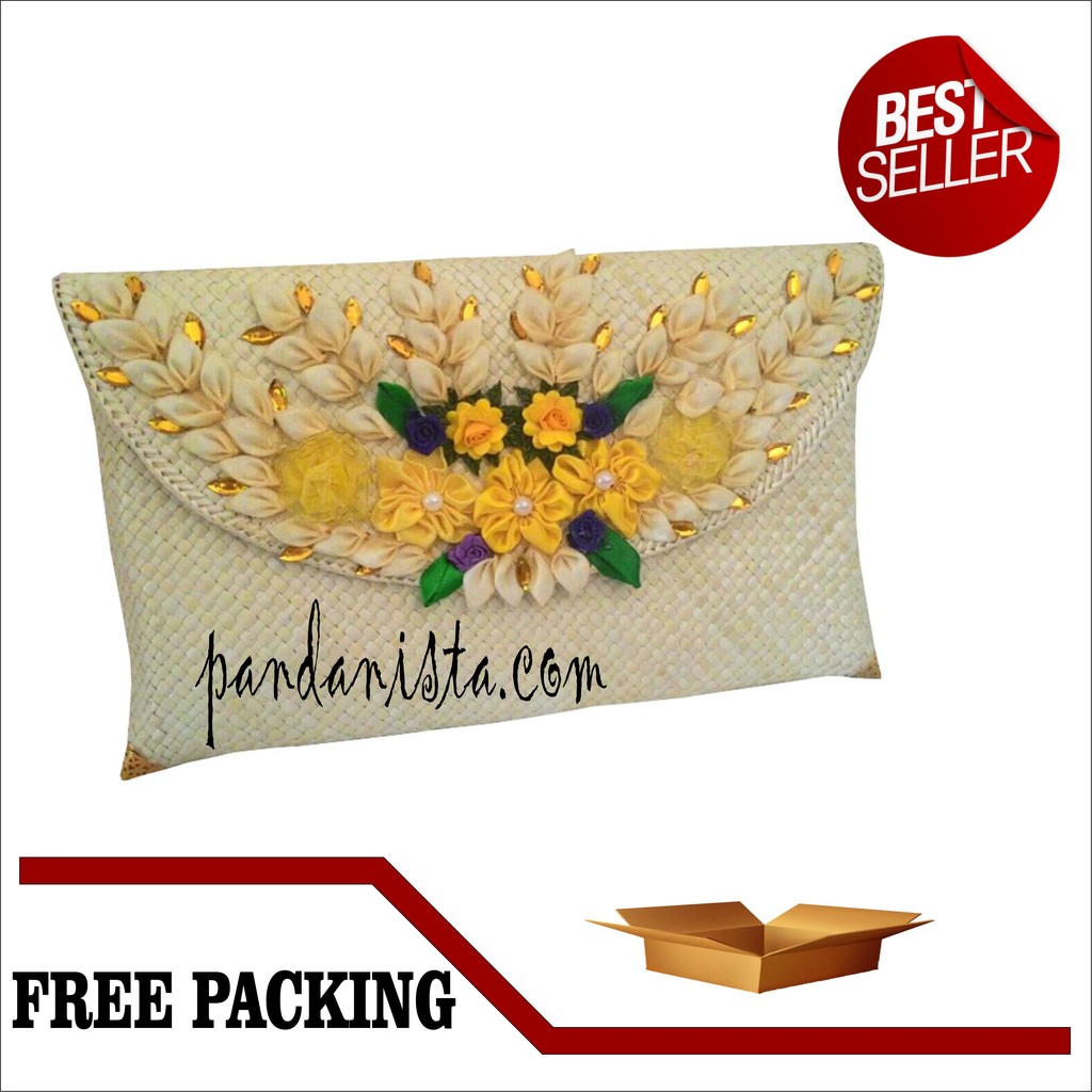 GRATIS ONGKIR // Clutch pandan bunga II tas anyaman etnik