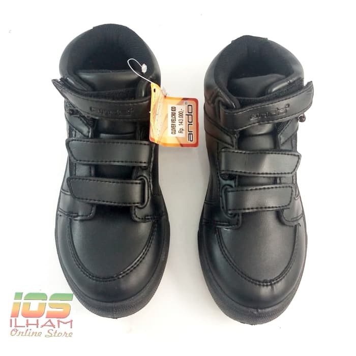 Sepatu Boot Anak TK SD ANDO Clover Velcro Resleting Size 29-32 Hitam