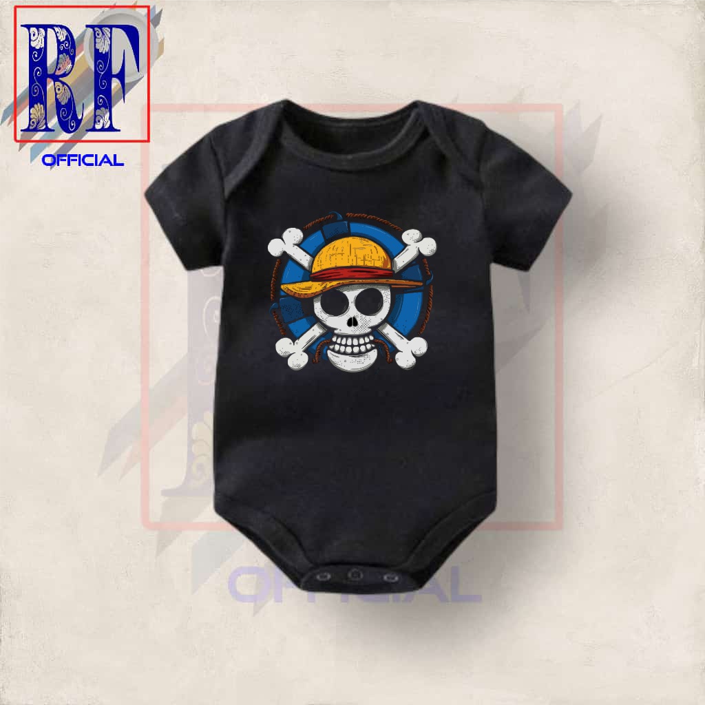 Kaos baju bayi jumper baby kids pendek Anime ONE PIECE Monkey D Luffy Chopper logo tulisan usia 0 1 