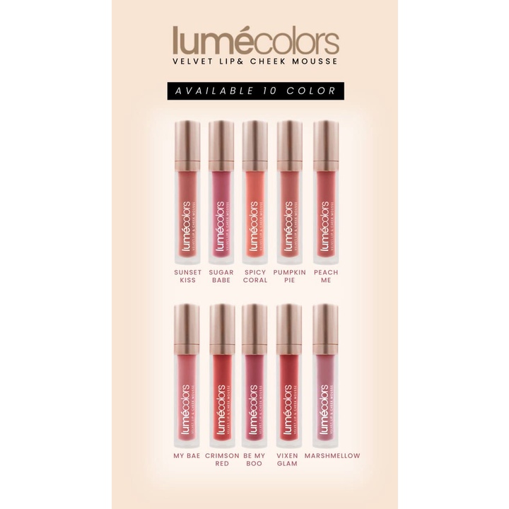 Lumecolors Lip Cheek Mousse 3in1 Lipstick Eyeshadow Blush On Warna Pink Nude Merah Peach