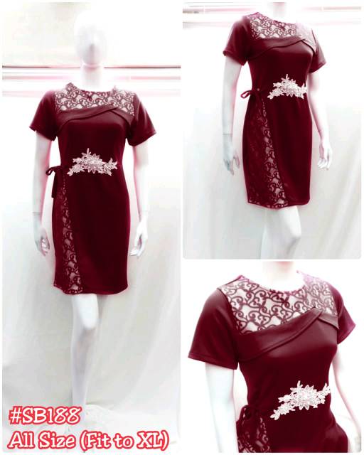 Dress scuba import kombinasi brokat