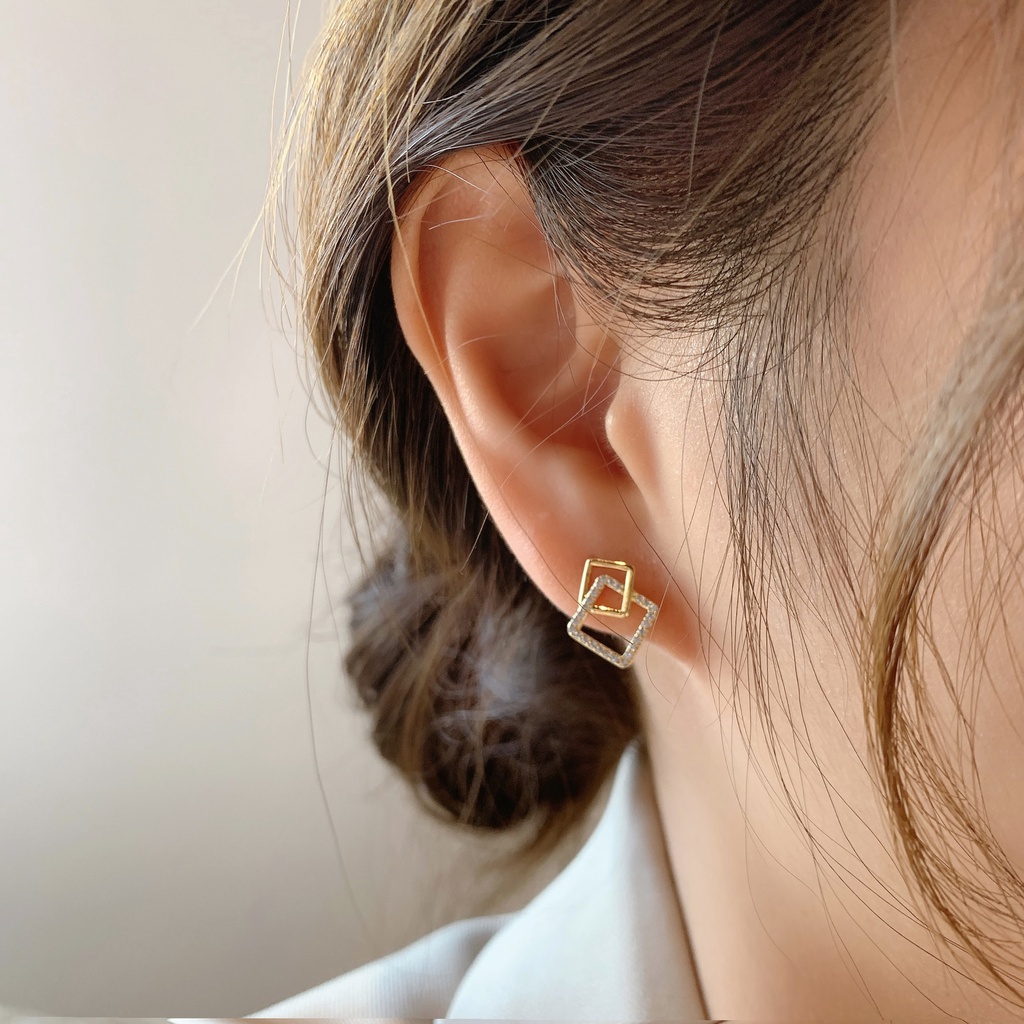 Wanita gaya dingin geometris square anting-anting gaya Korea cahaya mewah dan kesederhanaan elegan k