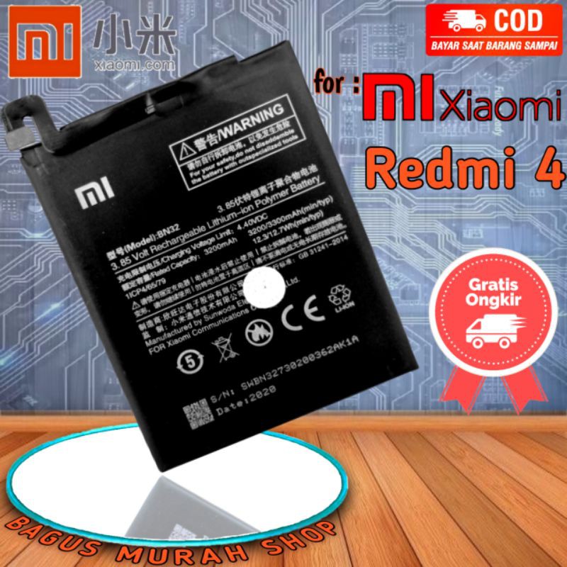 BATTERY BATERAI BATRE XIAOMI REDMI 4 BN-32 BATERAI HP XIAOMI REDMI4 BN32 ORIGINAL