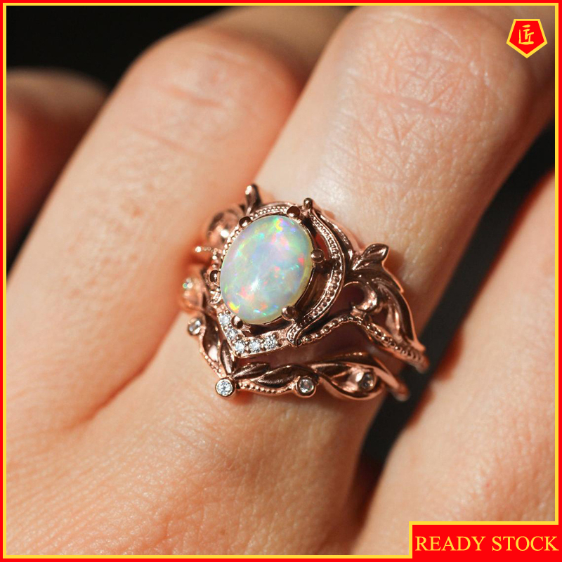 Cincin Lapis Rose Gold 18k Dengan Opal Untuk Wanita