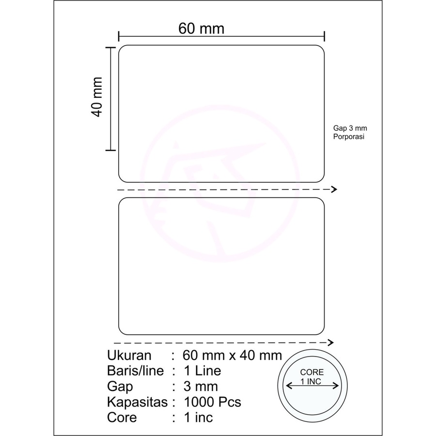 60x40 mm / 60x40mm Direct Thermal 1Line 500pcs Core 1&quot; Label Sticker UNICORN