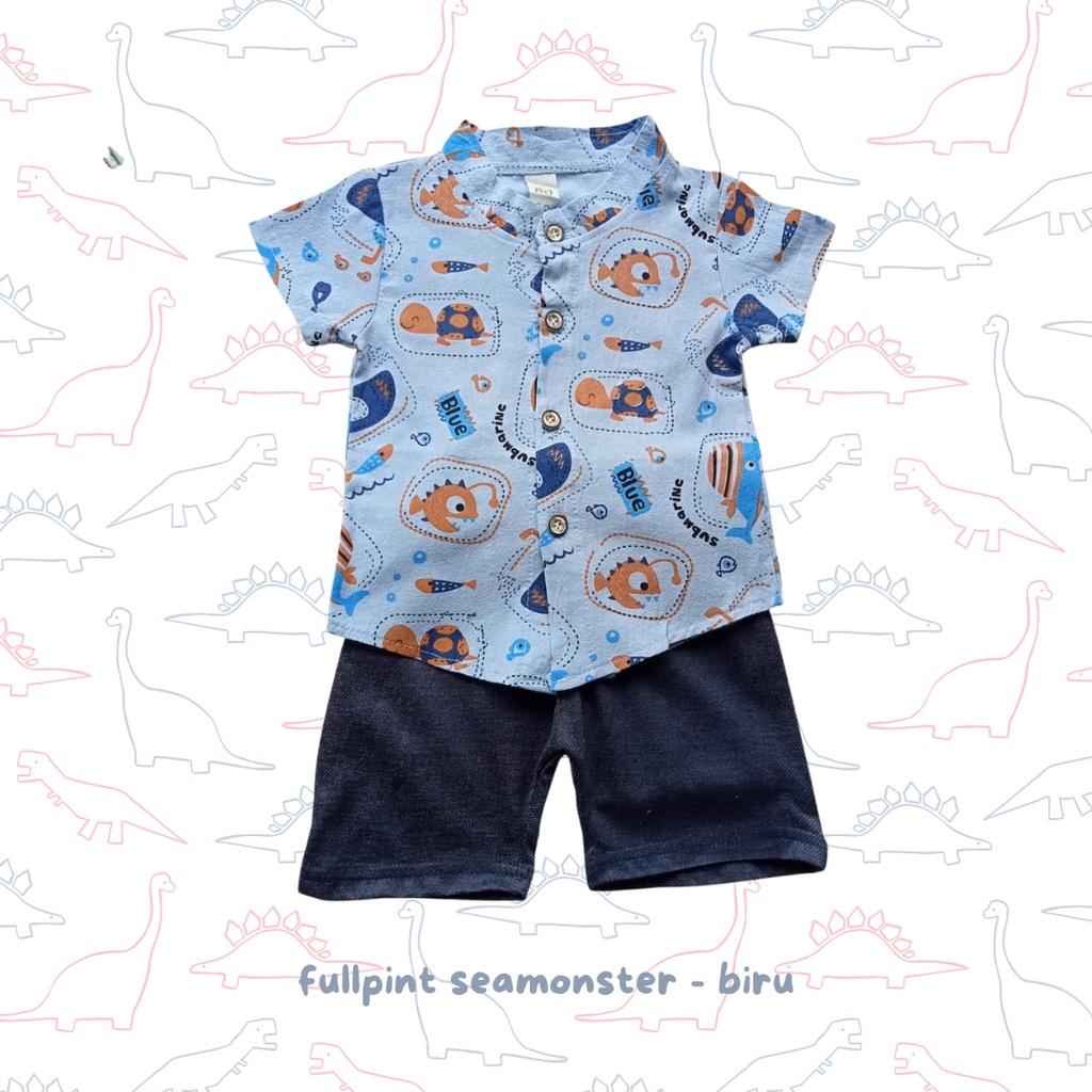 setelan kemeja import anak 0-3 tahun SEAMONSTER shirt set celana pendek laki laki cowok balita baby