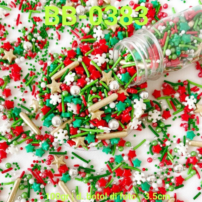 

BB-0383 SPRINKLES SPRINKEL 100GR SNOWFLAKE BINTANG NATAL FROZEN HIJAU BERKUALITAS