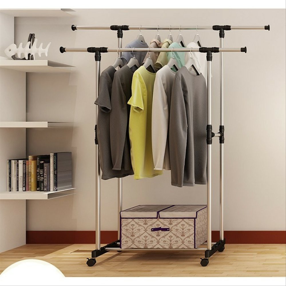 standing hanger MH X25 double rack 2 sisi dengan 4 roda - rak baju