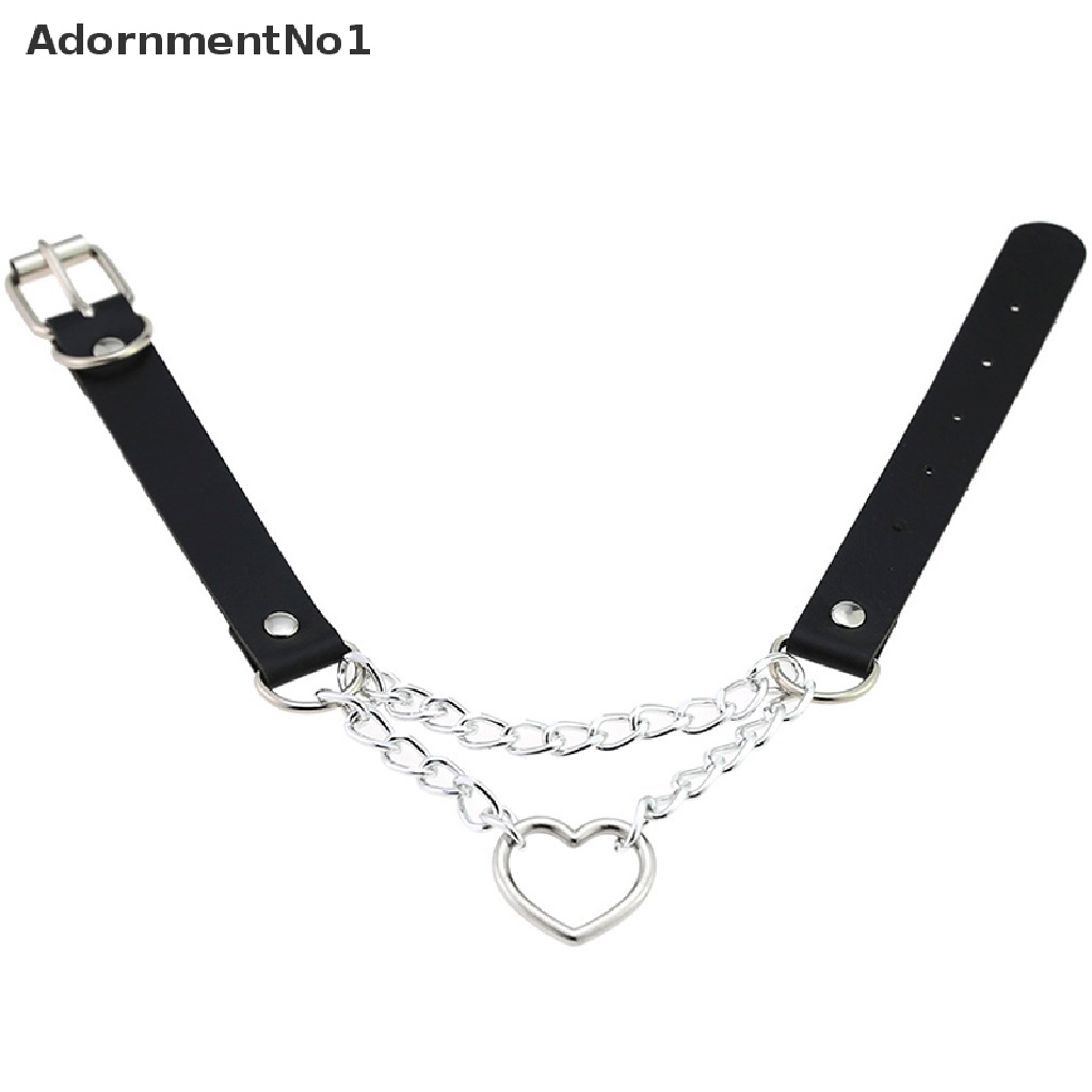 (AdornmentNo1) Kalung Choker Bahan Kulit Imitasi Dengan Liontin Bentuk Hati Model Gothic / Punk Untuk Wanita