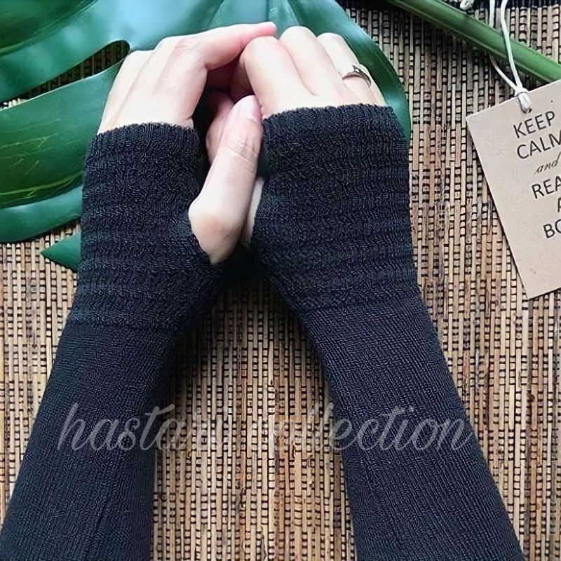 Handsock rajut / manset tangan45 cm rajut polos lubang jempol premium