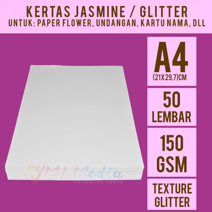 

kertas- jasmine putih 150 gsm a4 isi 50 / kertas glitter paper flower 150 gram -kertas.