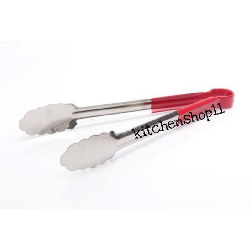 jepitan makanan gorengan TEBAL awet pegangan silikon merah TAHAN PANAS / capitan makanan kue mie gorengan stainless handle silikon 9&quot; 12&quot; 14&quot; / capitan kue gorengan stainless tebal