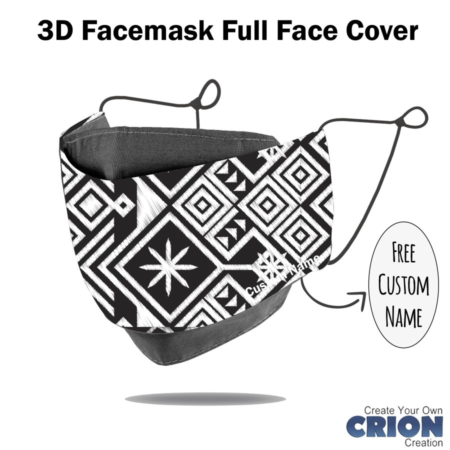 Crion - Masker 3d Full Face Cover Seri Batik Hitam - antibacterial