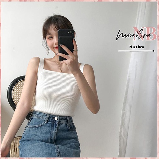 Nicebra Tank Top Wanita Square Neck Tank Top Import Style Korea 4039