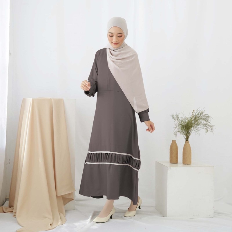DF - Rein maxi dress Polos Renda Bawah // gamis reinn (1kg=4)