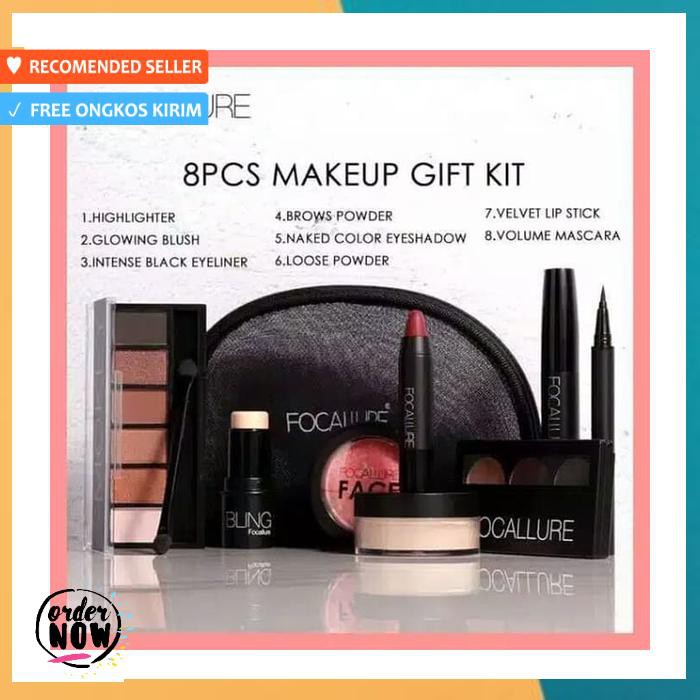 FOCALLURE SET 8 IN 1 WITH POUCH ORIGINAL MAKE UP WANITA