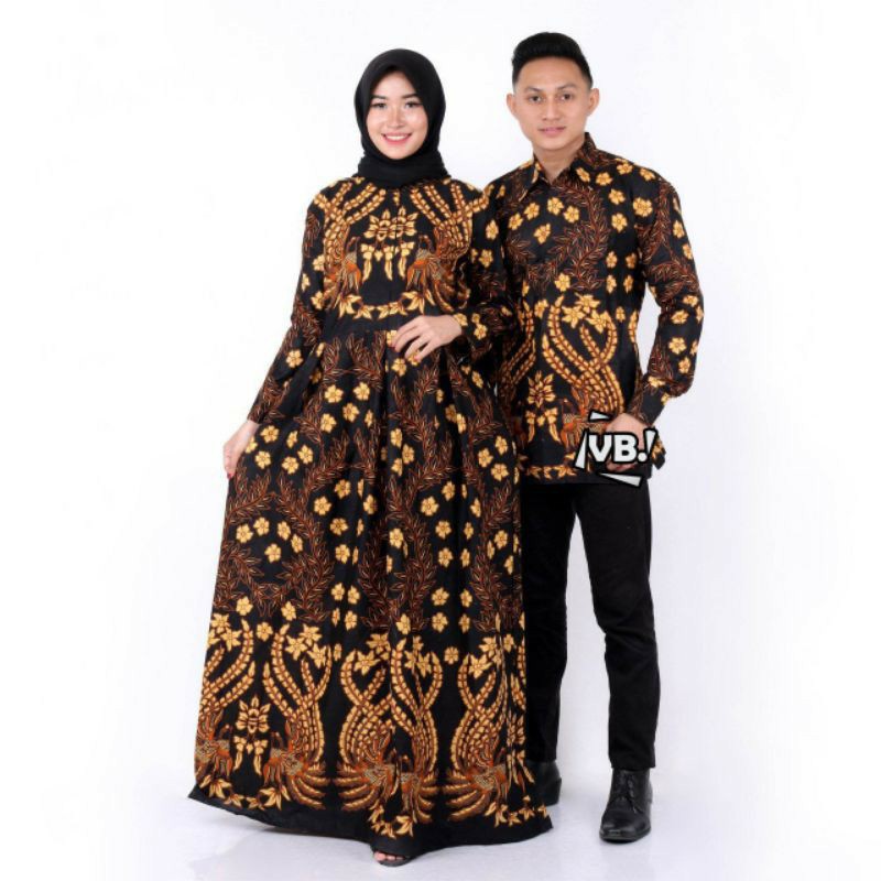 Baju Batik Couple Kondangan Pria Wanita Dewasa Gamis Kemeja Lengan Panjang Terlaris Motif Terbaru