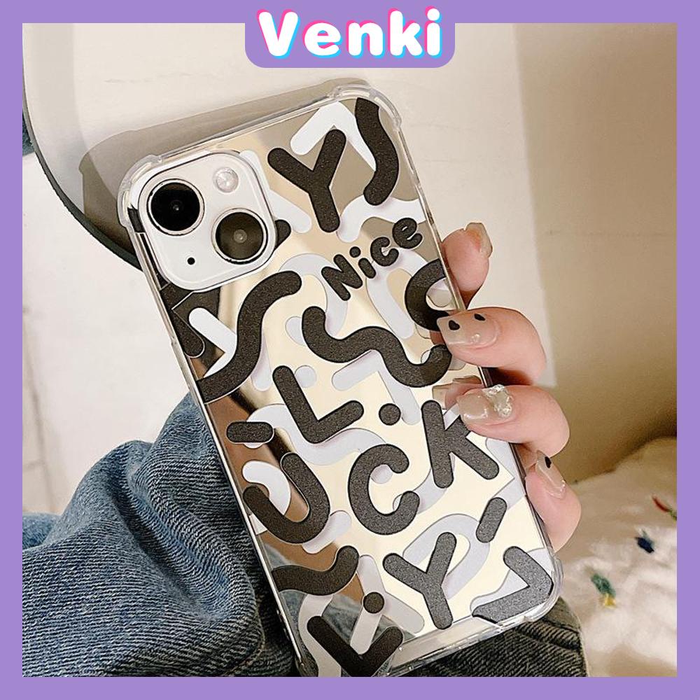 iPhone Case Luxury Acrylic Mirror Airbag Shockproof Protection Camera Graffiti Letters Lucky Black Pink Compatible For iPhone 11 Pro Max 13 Pro Max 12 Pro Max 7Plus xr XS Max