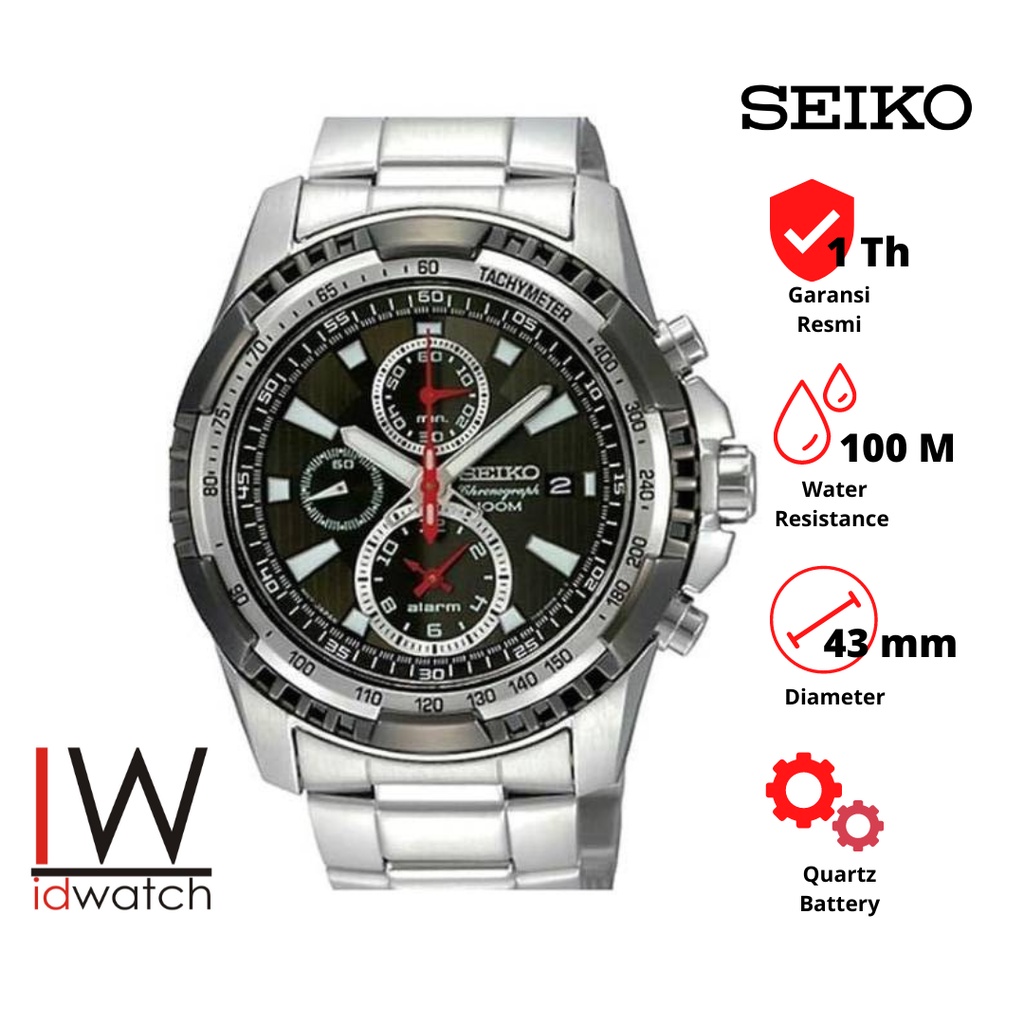 Seiko Chronograph SNAD99P1 Alarm Jam Tangan Pria SNAD99 Original Strap Rantai Stainless Steel