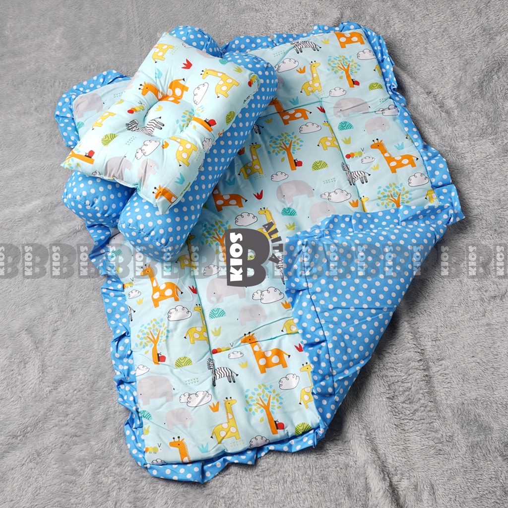 BED COVER SET BAYI Bed Cover Bayi Bantal Guling Selimut Bayi Tempat Tidur FREE tas mika Kado Lahiran-BLUE ZOO