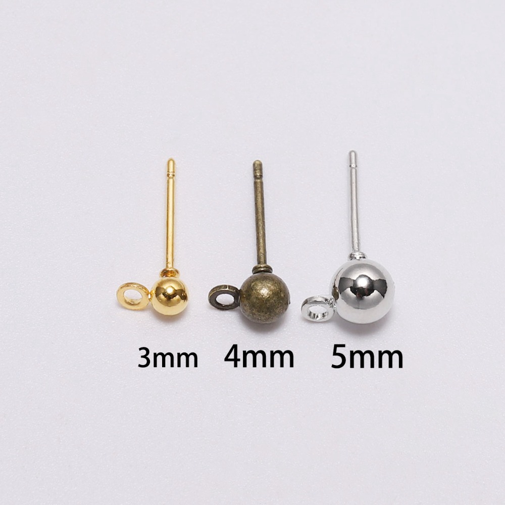 50pcs / Lot Pin Konektor Anting Stud Basic Ukuran 3 / 4 / 5mm Warna Silver Untuk Membuat Perhiasan Diy