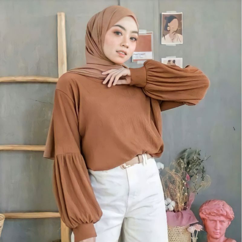 Blouse Lengan Balon Bahan RIB Premium