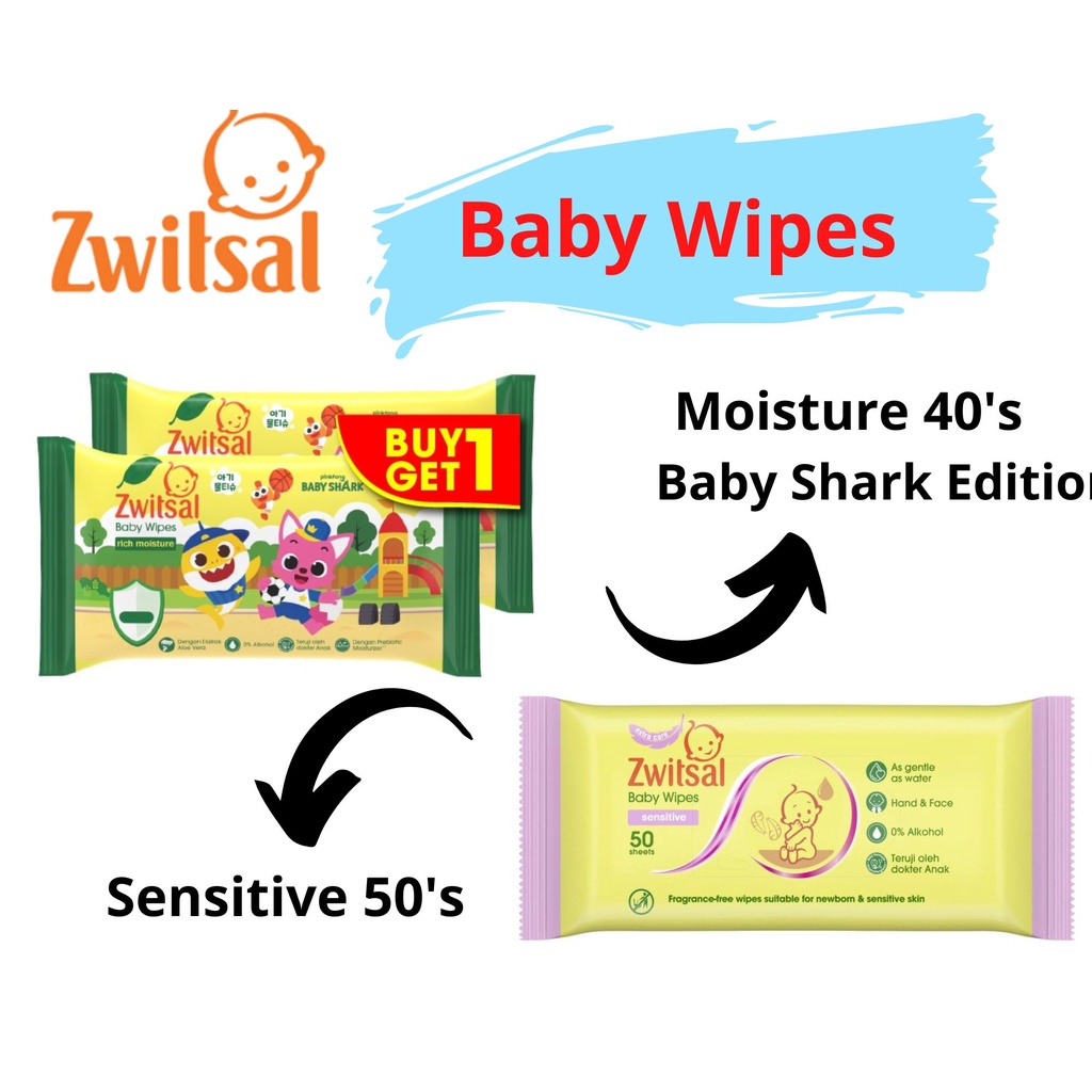 Zwitsal Baby Wipes Sensitive 50's / Rich Moisture 40's  (Buy 1 Get 1) / 40's Satuan  - Tisu Tissue Basah Bayi