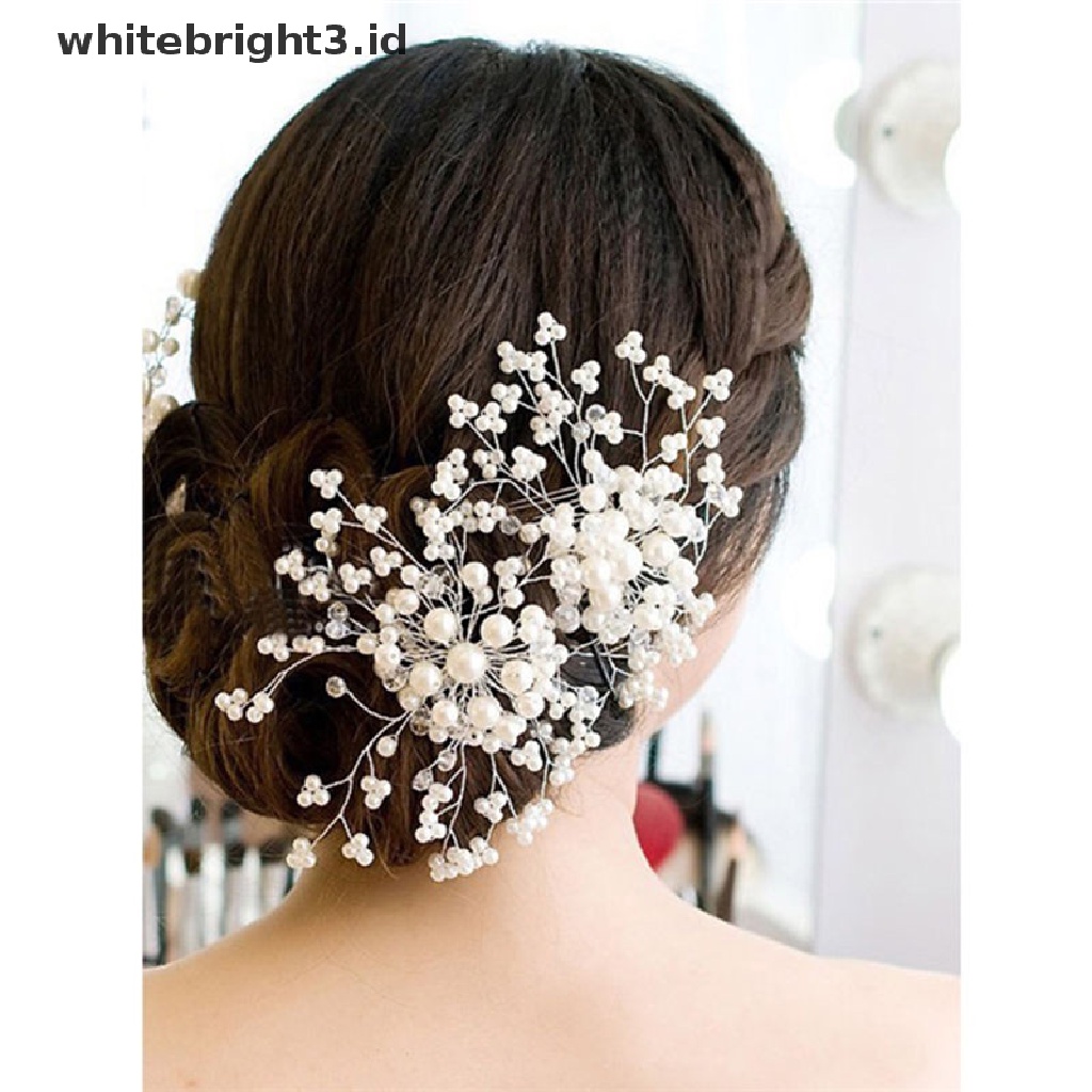 (whitebright3.id) Jepit Rambut Model Bunga Kristal Diamante + Mutiara Untuk Wanita / Bridesmaid