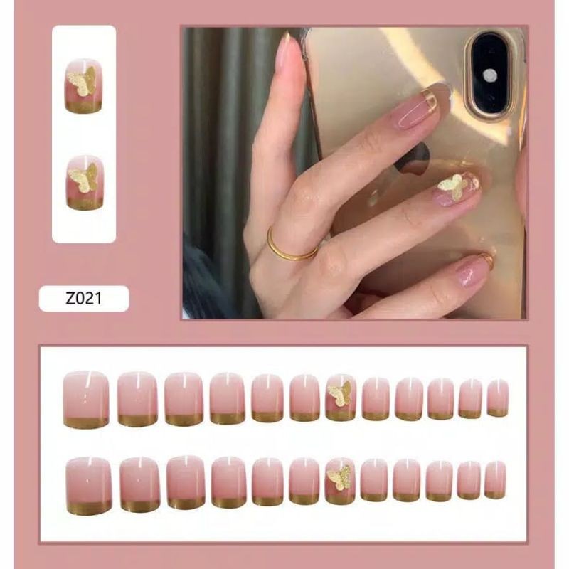 Medan Termurah PREMIUM Satu set kuku palsu cantik 24pcs + lem premium nail art