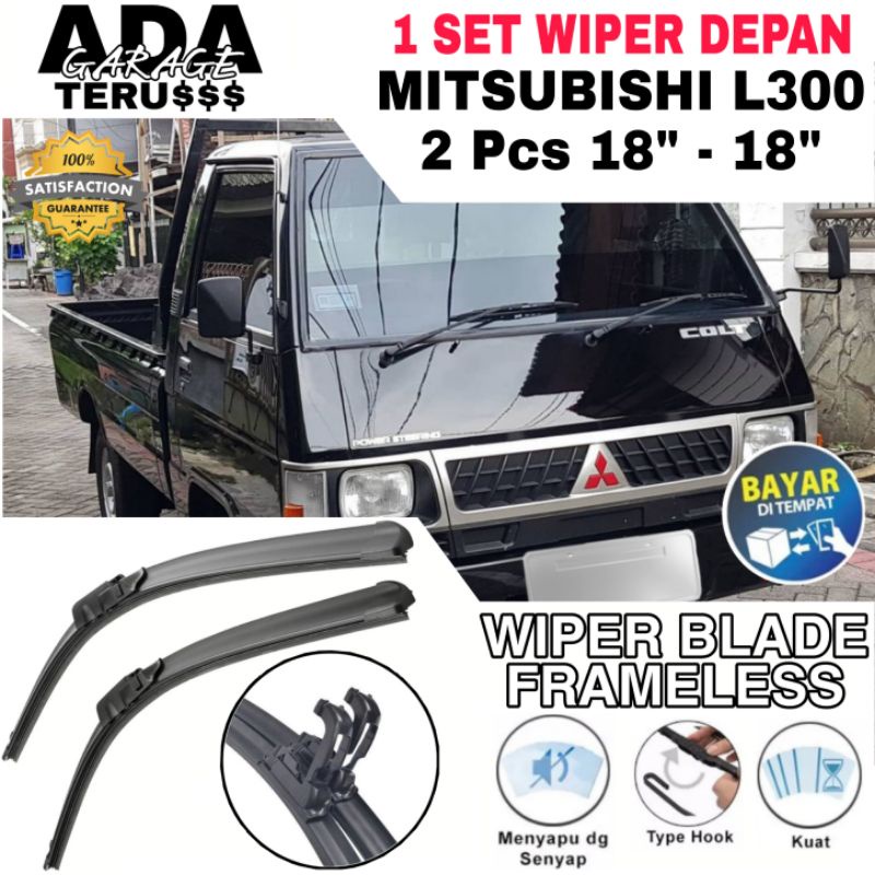 Wiper Blade Frameless Mobil Mitsubishi L300 Sepasang Ukuran 18" & 18" Full Karet Anti Baret Pembersi