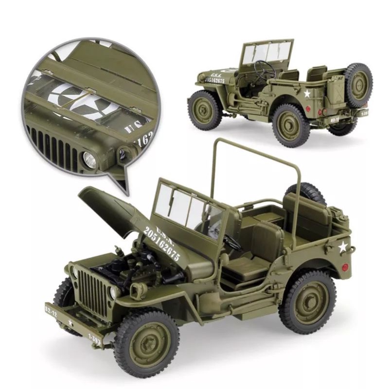 Welly 1941 Jeep Willys MB Miniatur Diecast Jeep tentara militer Skala 1:18