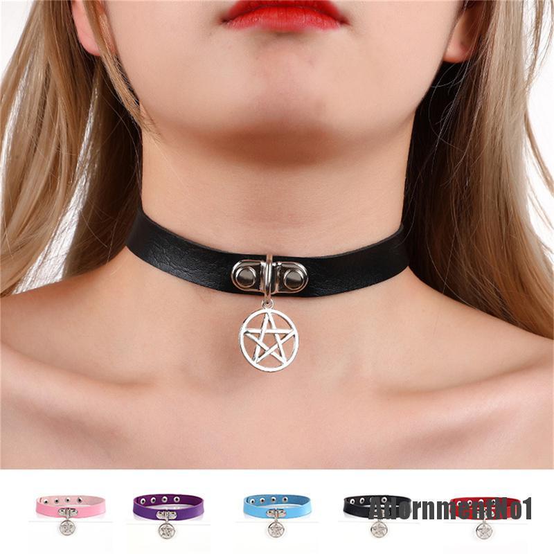 (Adornmentno1) Kalung Choker Gaya Gothic Punk Bentuk Pentagram Aksen Hollow Untuk Wanita / Cosplay