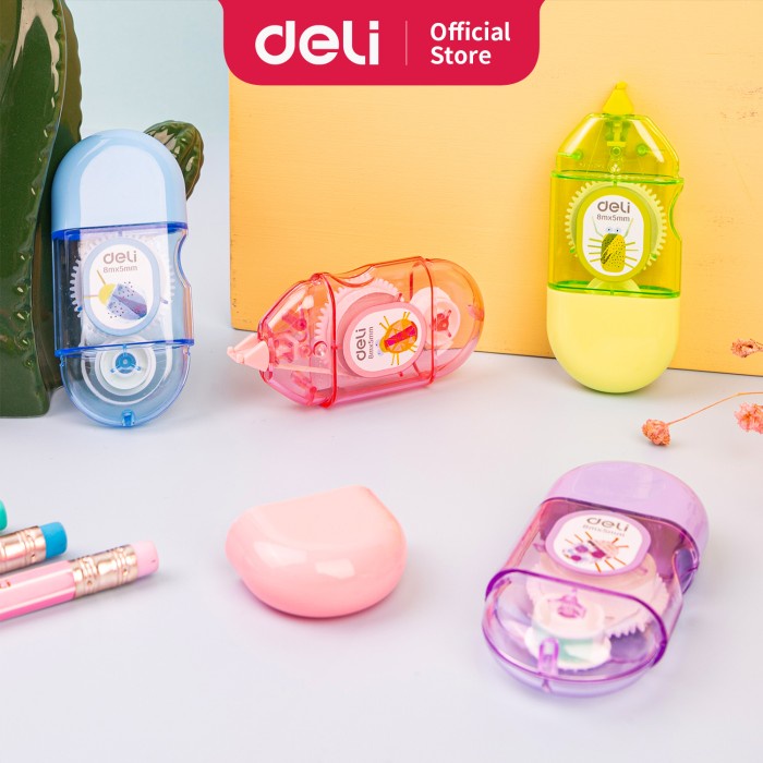 

Terlaris Deli Correction Tape / Tip-X Kertas 5mm*6m/8m/12m EH08 EH333 EH350 - 8M 4Warna, 1 pcs