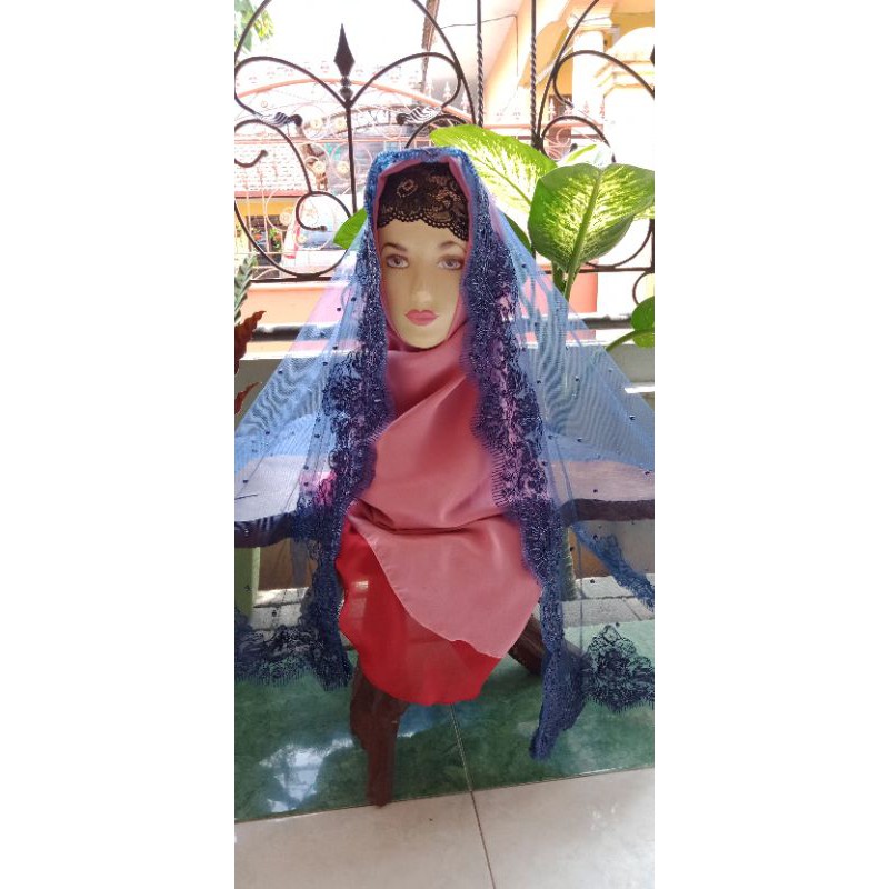 Kerudung Pengantin Biru Dongker (Veil Hijab Pengantin) Hijab Brokat Pengantin