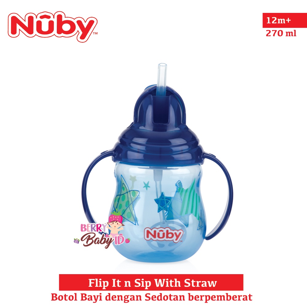 Nuby Flip It n Sip Straw Botol Training Cup Sedotan Bayi Anti Tumpah Botol Sedotan Bayi Anak BPA Free Berry Mart