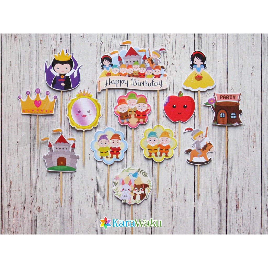 

Snow White Birthday Cake Topper / Hiasan Kue Cupcake Puding Ultah Prlncess - Putri Salju - Kurcaci (1 set)