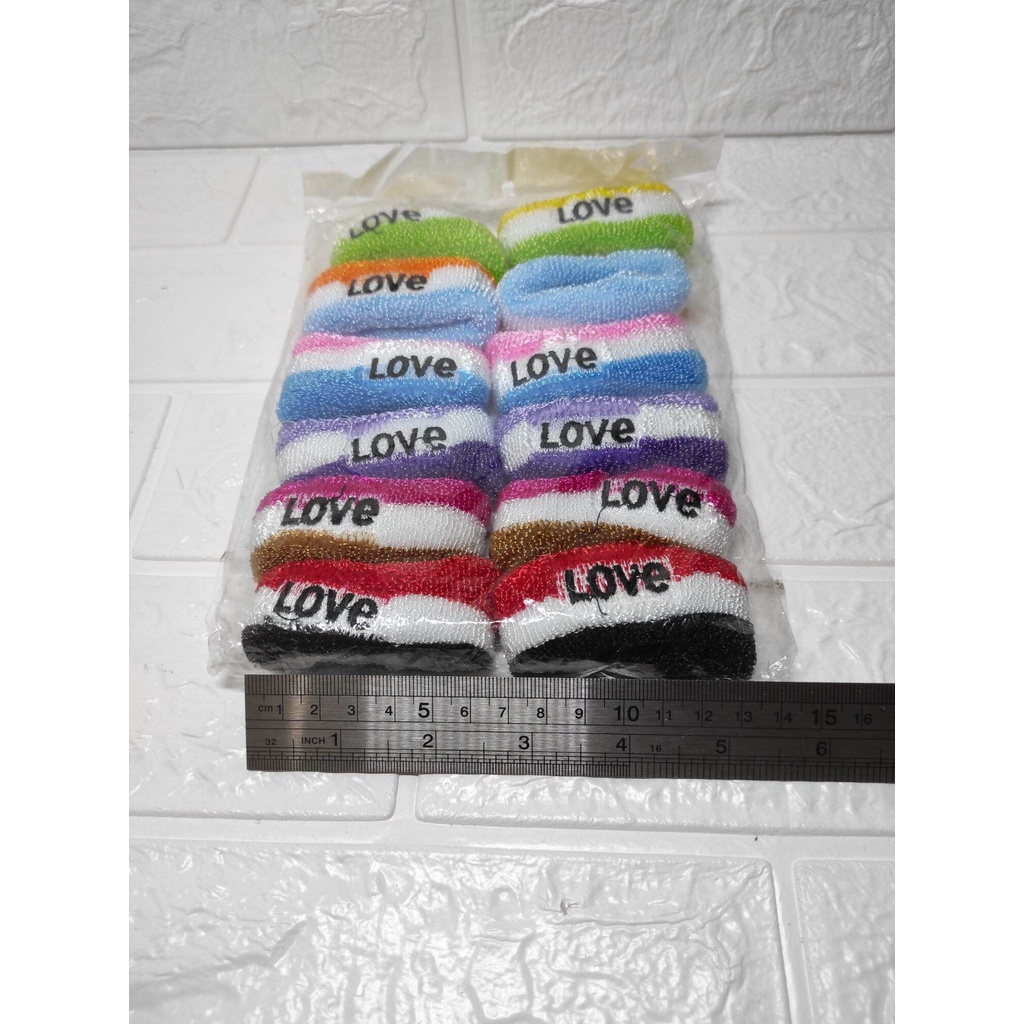 12 pcs ikat rambut dounut besar love bordir kilap