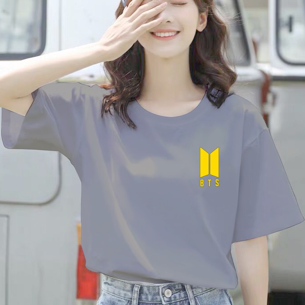 CALVIERO SHOP - BAJU KAOS ATASAN WANITA PRINT BTS LOGO YELLOW